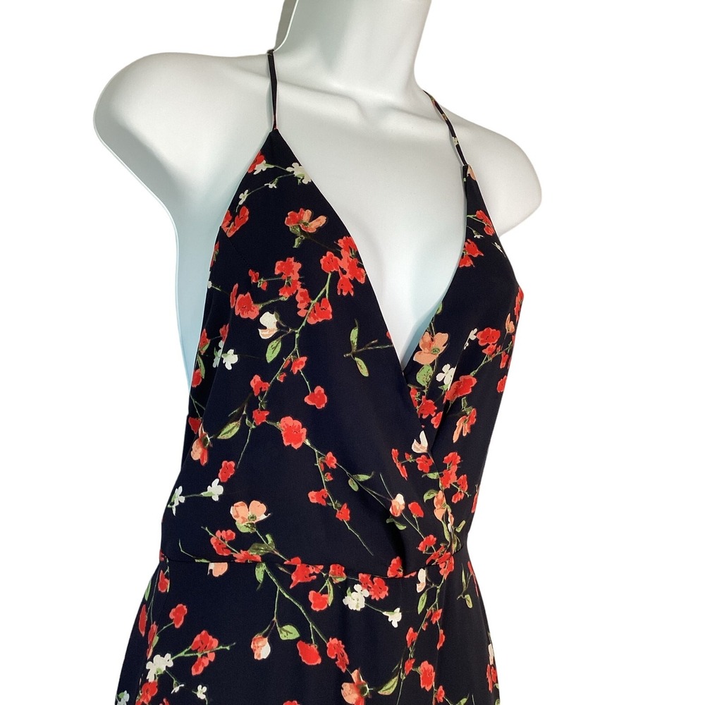 Lush Floral Maxi Dress Women Small Black Floral V-Neck Halter Slit - Picture 16 of 16